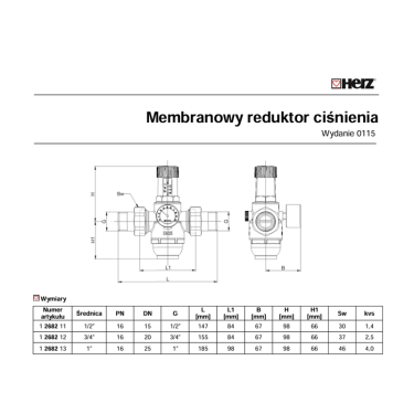 Membranowy reduktor ciśnienia 3/4" HERZ Membranowy reduktor ciśnienia 3/4" HERZ