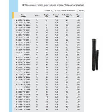 Króćce dwustronnie gwintowane czarne 1/2" DN 15 Króćce dwustronnie gwintowane czarne 1/2" DN 15